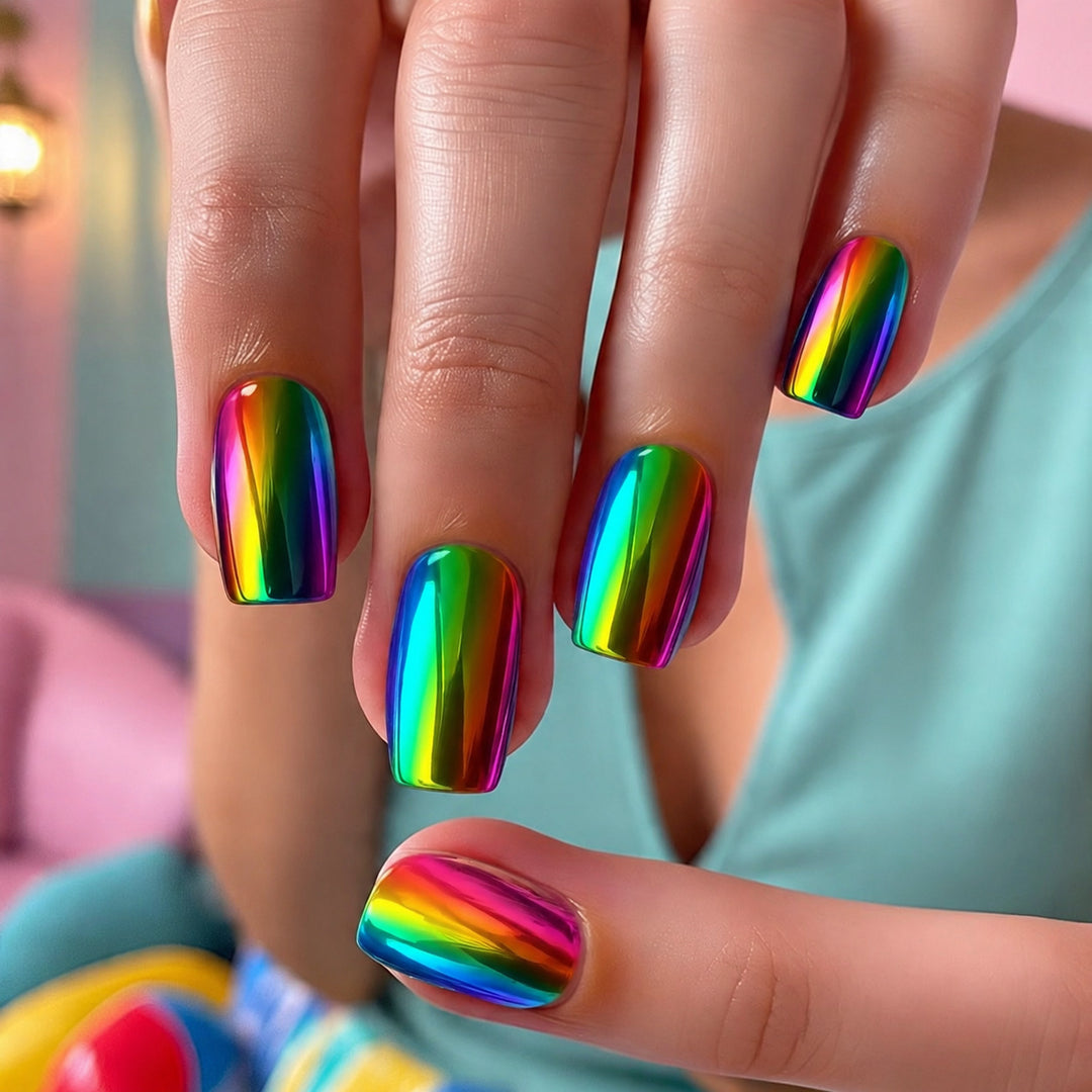 Colorful artificial nails in rainbow design Bowlift