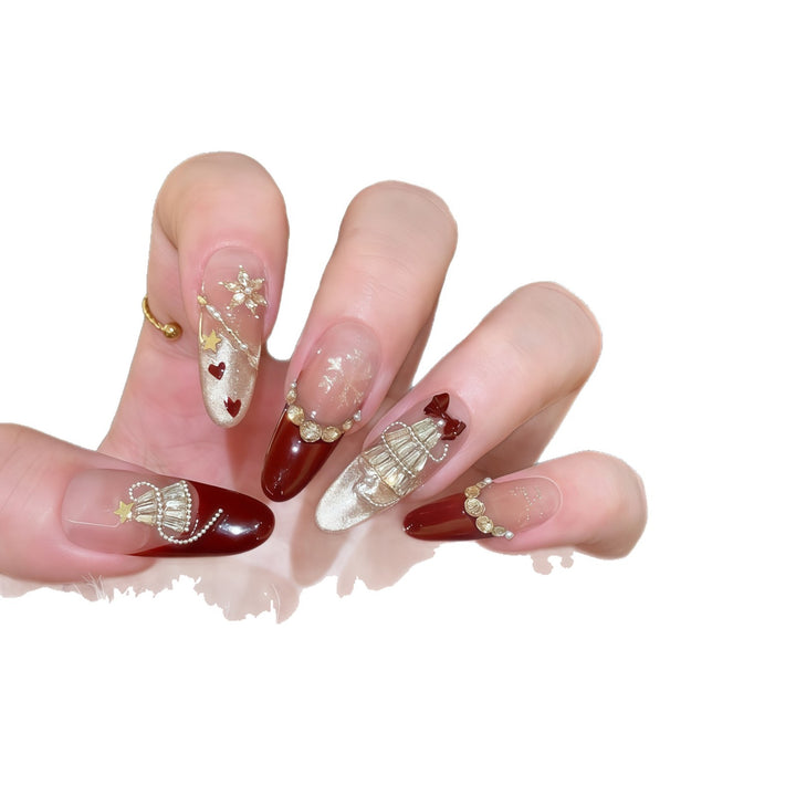 Artificial nail tips with festive glamour design Bowlift