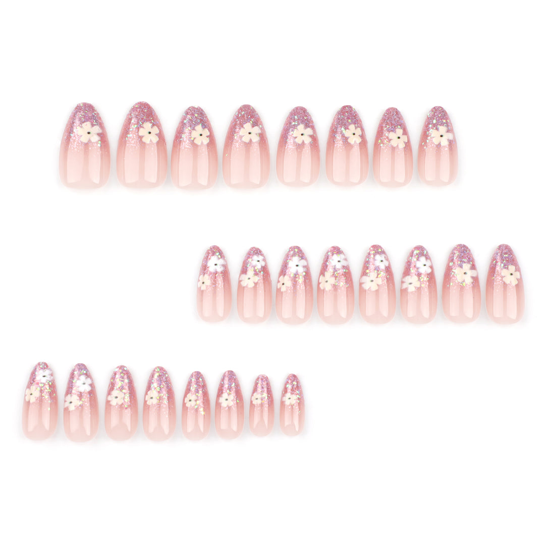 Glamorous nail extensions with glittering and floral design Bowlift
