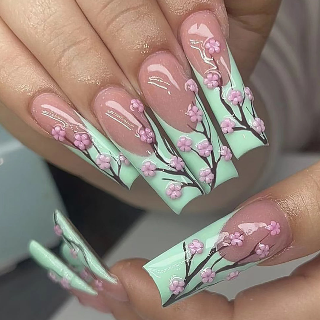 Floral Blossom Stiletto Press-On Nails Bowlift