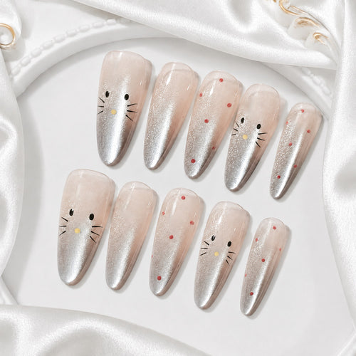 Premium artificial nails with playful cat pattern Bowlift