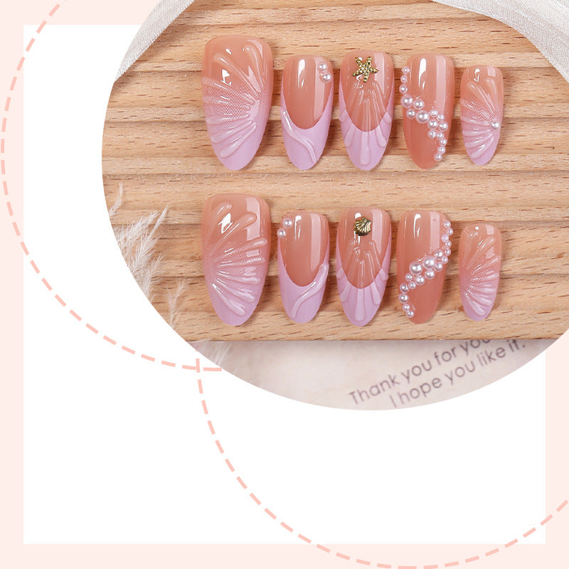 Artistic Press-On Nail Set with Coastal Design Bowlift