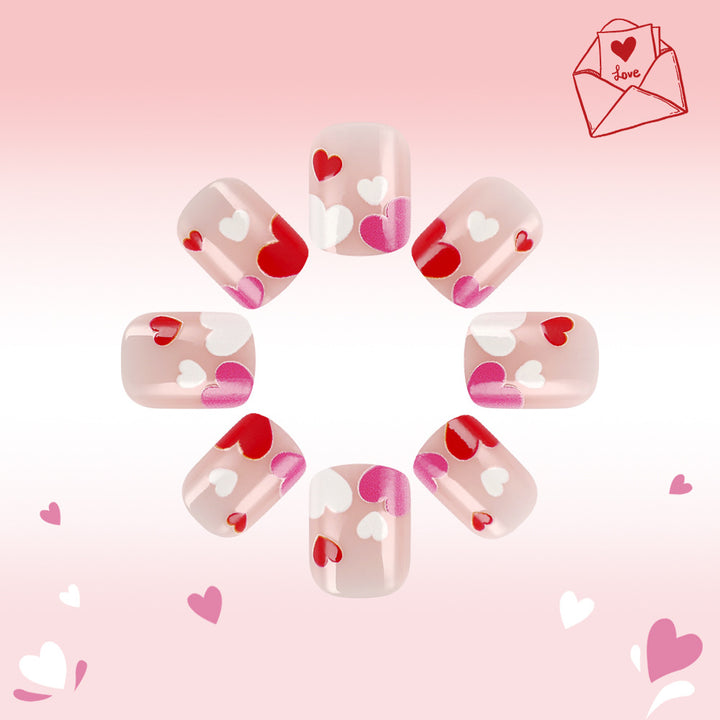 Heart-Decorated Press-On Nail Art Bowlift