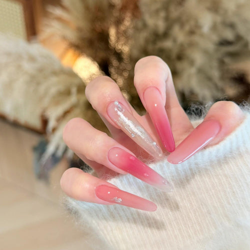 Artificial Nail Set with Elegant Gradient Color and Glitter Details Bowlift