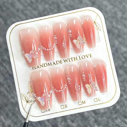 Glamorous artificial nails with elegant bow and butterfly design Bowlift