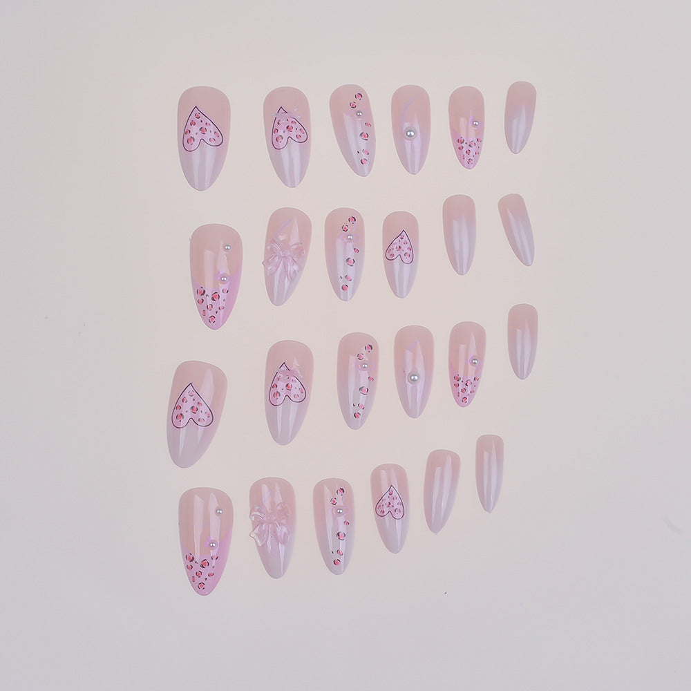 Artistic Heart-Embellished Press-On Nail Set Bowlift