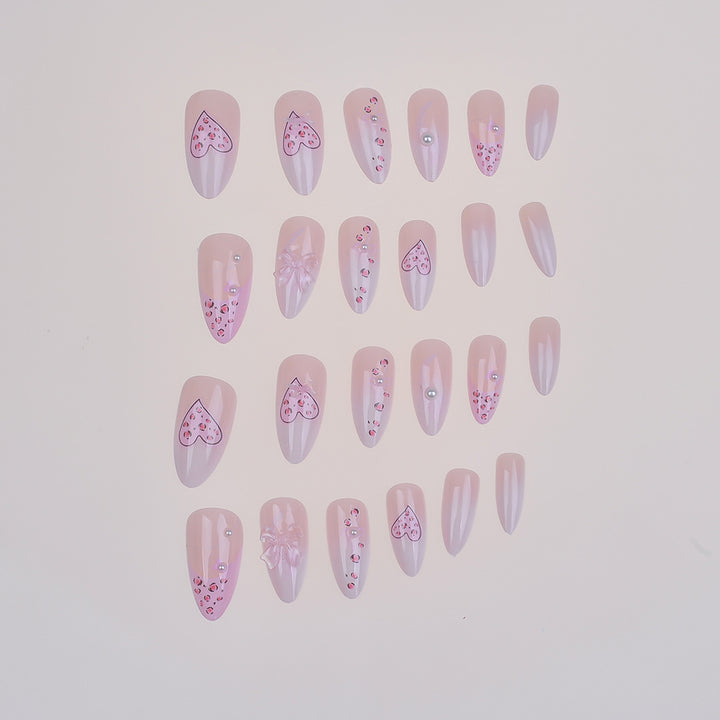 Artistic Heart-Embellished Press-On Nail Set Bowlift
