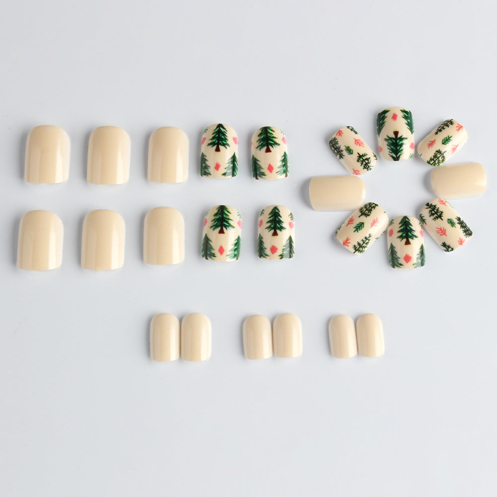 Artistic Press-On Nail Set with Woodland Design Bowlift