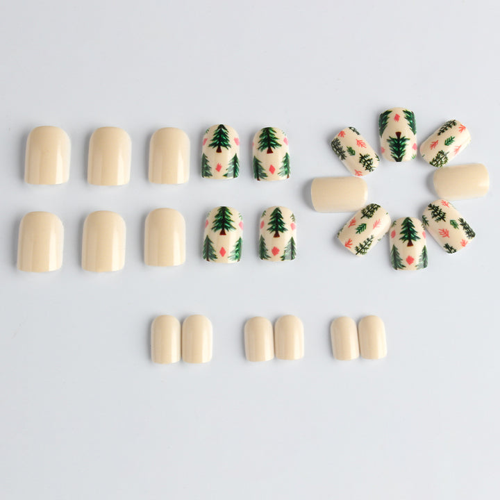 Artistic Press-On Nail Set with Woodland Design Bowlift