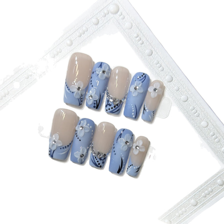 Decorative Press-On Nail Art Set with Floral and Gemstone Details Bowlift