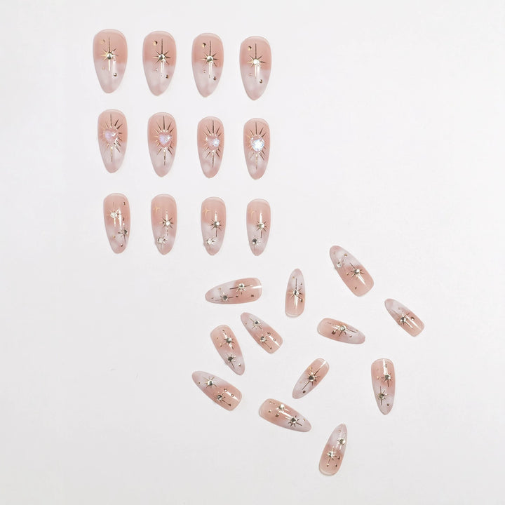 Artistic Star-Embellished Press-On Nail Set Bowlift