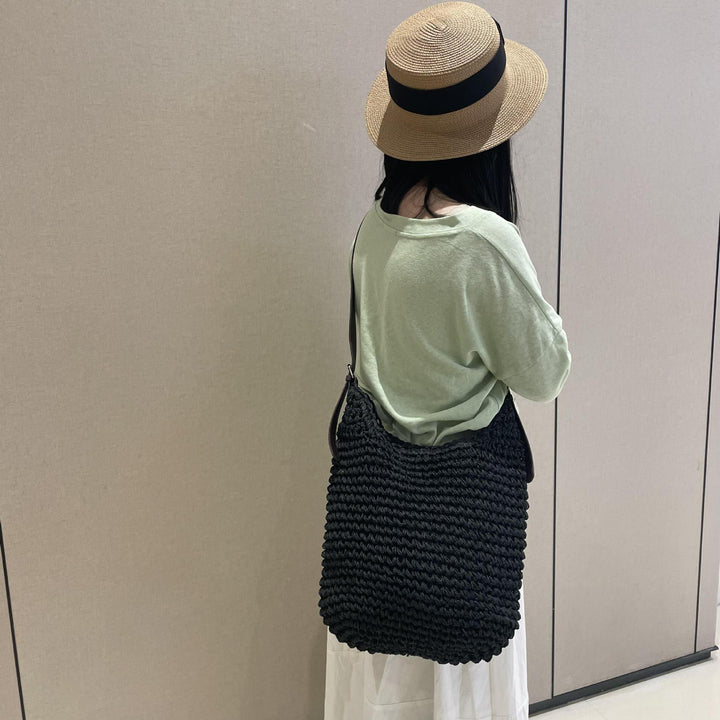 Handcrafted macrame shoulder bag with leather straps Bowlift