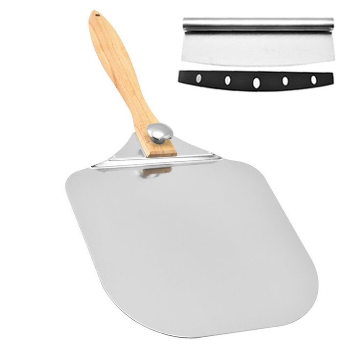 large stainless steel pizza peel with wooden handle Bowlift