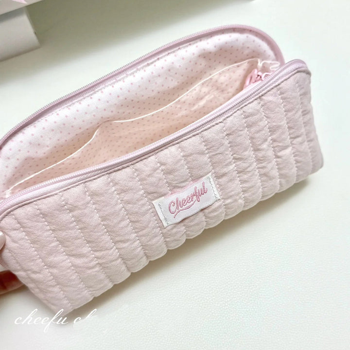 Cute Plush-Lined Zip Cosmetic Pouch with Bunny Charm Bowlift