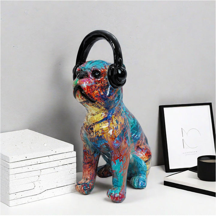 Creative Bulldog Sculpture with Headphones Bowlift