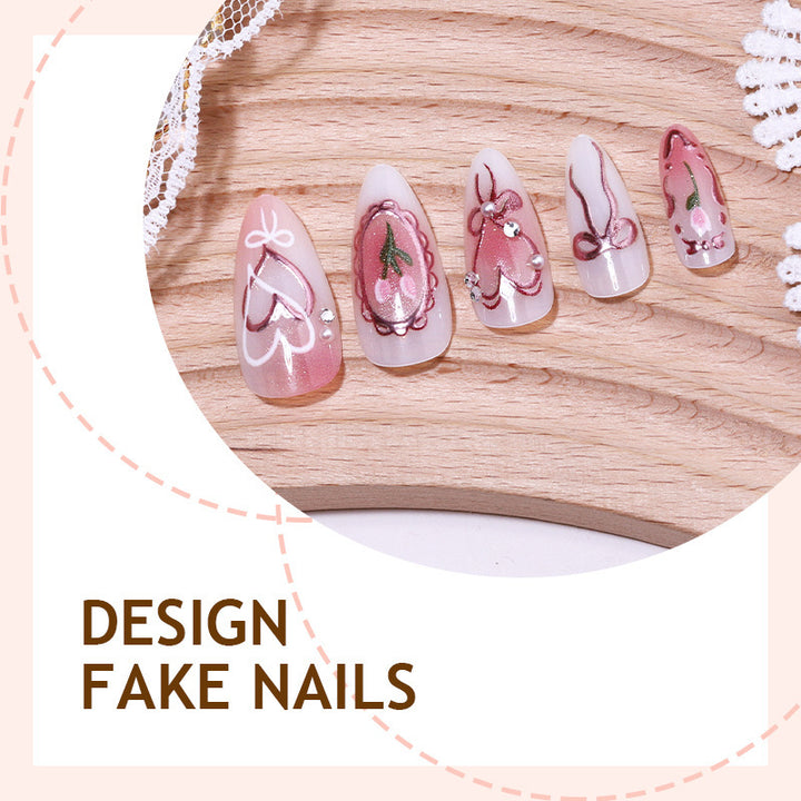 Artificial nail set with romantic hearts and bows design Bowlift
