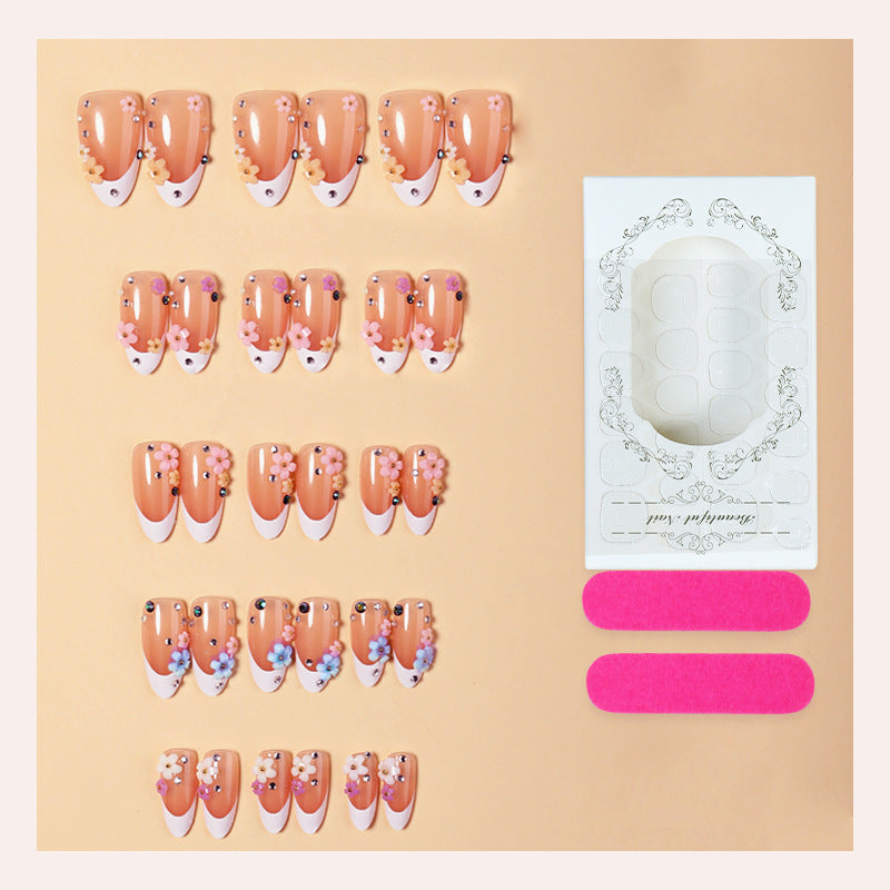 Decorative Press-On Nail Set with Floral Embellishments Bowlift