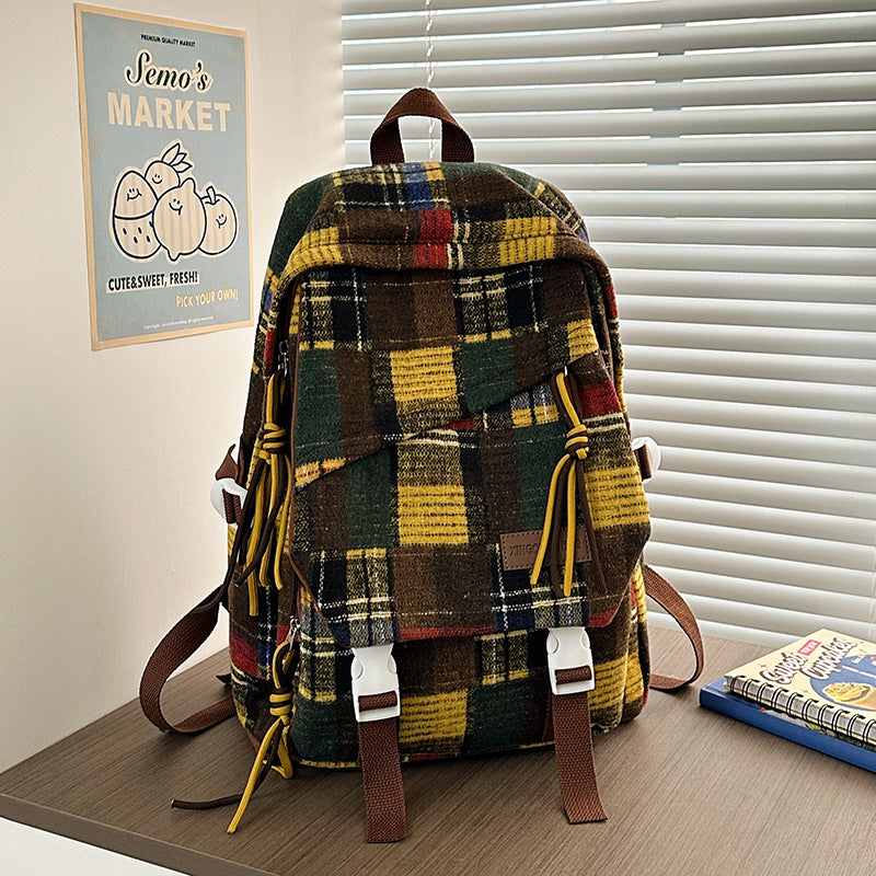 Cozy Plaid Patterned Backpack