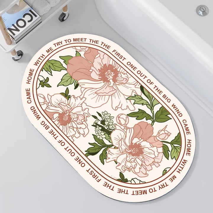 Oval Floral Design Bath Mat