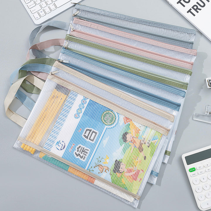 Transparent Mesh Zipper Pouch Set with Wrist Strap Stationery Organizer Bowlift