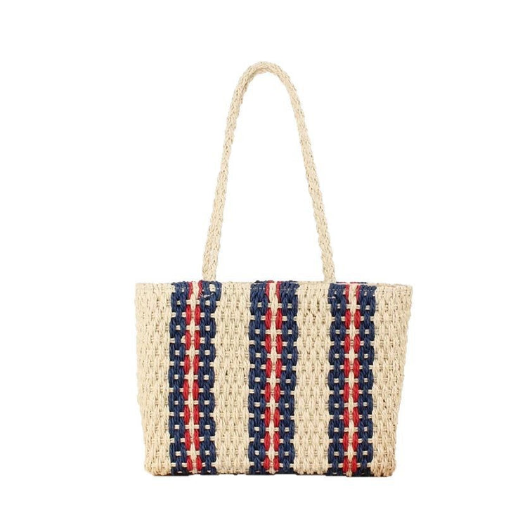 Elegant and Spacious Woven Shopper with Eye-Catching Striped Design Bowlift