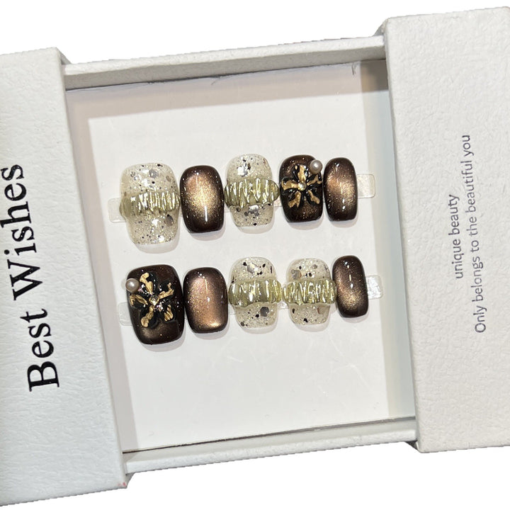 Decorative Press-On Nail Art Set with Chic Textured Accents Bowlift