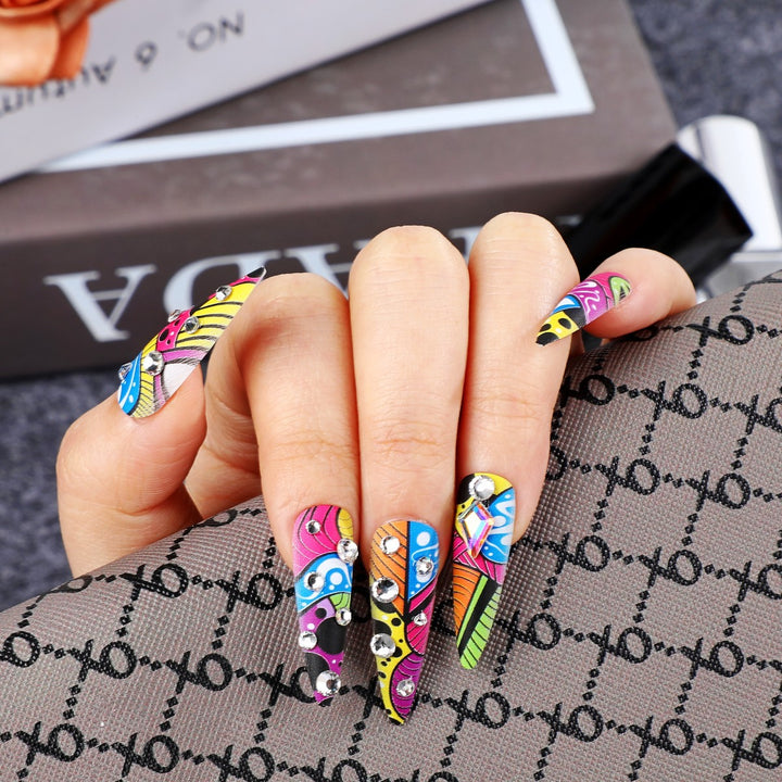 Creative Nail Art with Colorful Design Bowlift