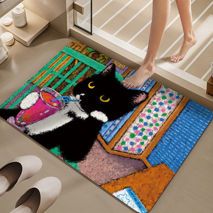 Cartoon Cat-Themed Bath Mat Bowlift