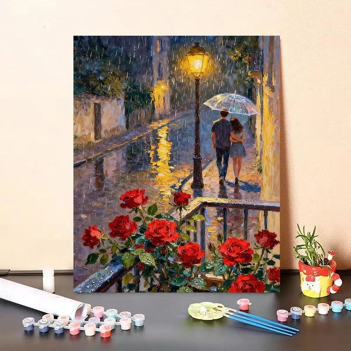 Romantic Rainy Street Scene Paint by Numbers Kit Bowlift