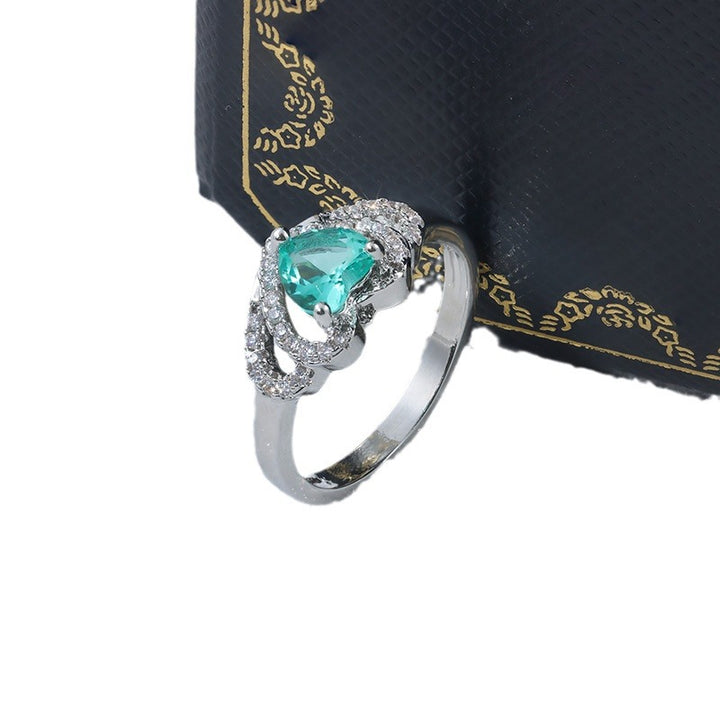 Heart Heart-Shaped Simulated Emerald Halo Engagement Ring With Pavé Cubic Zirconia