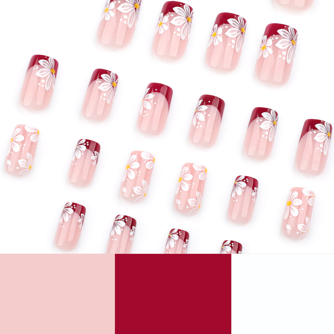Artistic Nail Extensions with Floral Design Bowlift