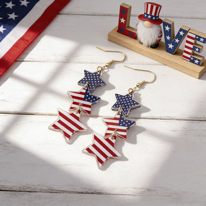 Women's acrylic statement earrings long pendant bow motif with patriotic print Bowlift