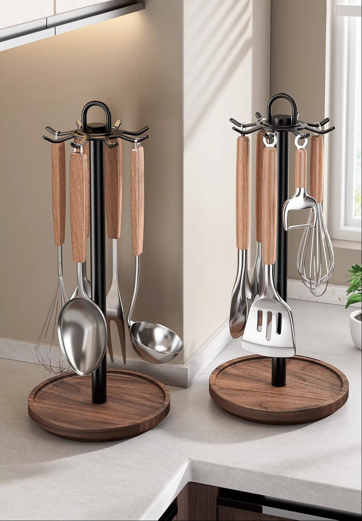 Rotating Walnut Base Tabletop Utensil Organizer Stand Bowlift