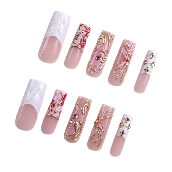 Premium Artificial Nails with Floral Decorations Bowlift