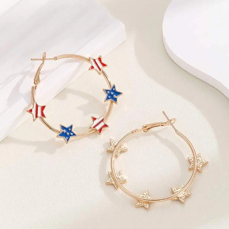 Women's nan patriotic enamel star charm gold-plated hoop earrings Bowlift