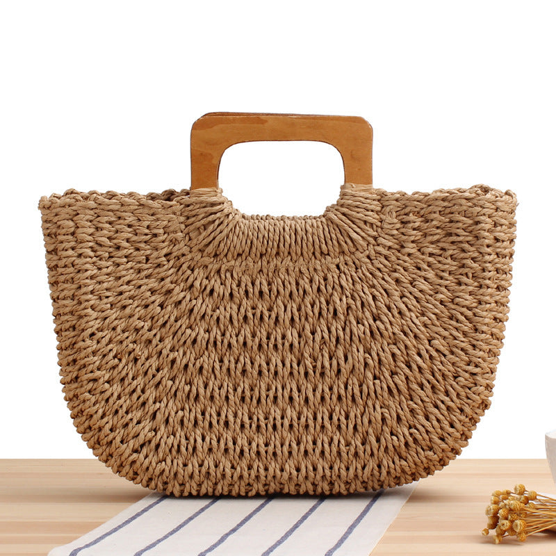 Braided beach bag with wooden handle Bowlift