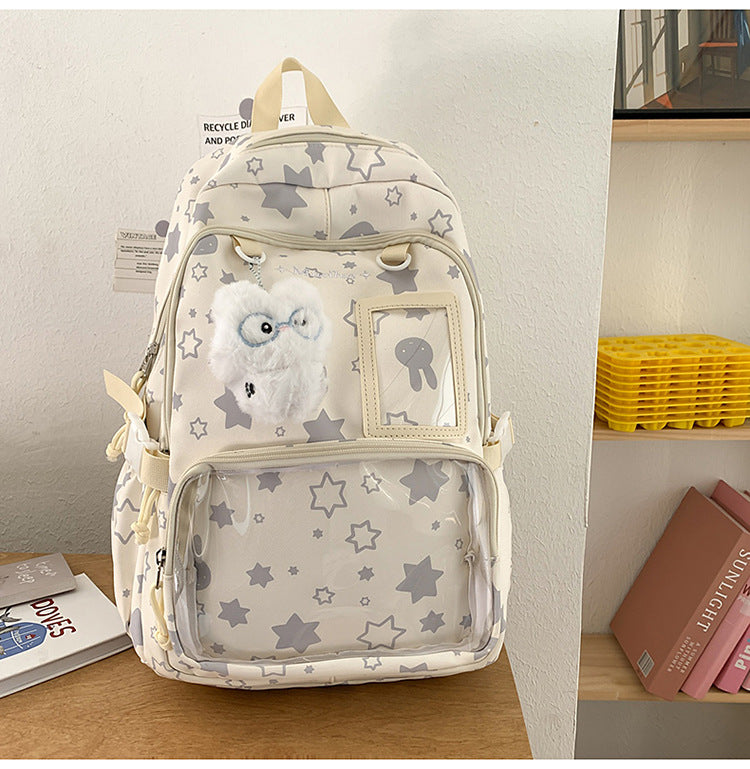 Star-Patterned Transparent Front Backpack Bowlift