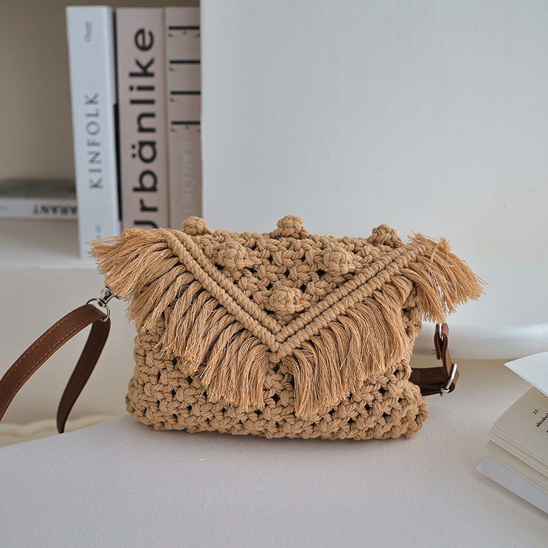 Handmade Fashion Crossbody Bag with Fringes and Decorative Accents Bowlift