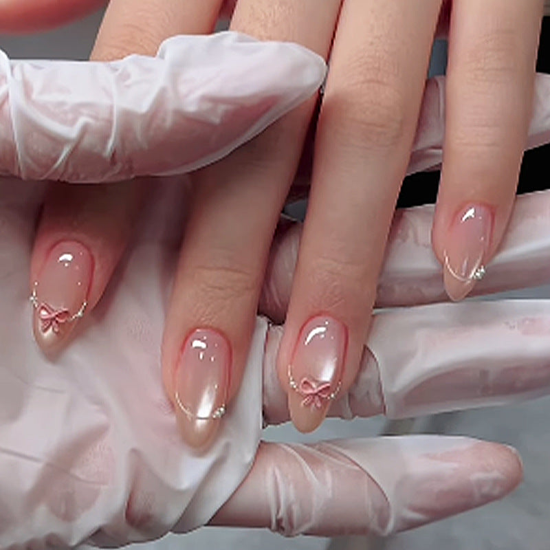 Premium Decorative Press-On Nail Set with Elegant Embellishments Bowlift