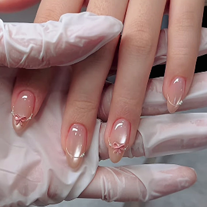 Premium Decorative Press-On Nail Set with Elegant Embellishments Bowlift