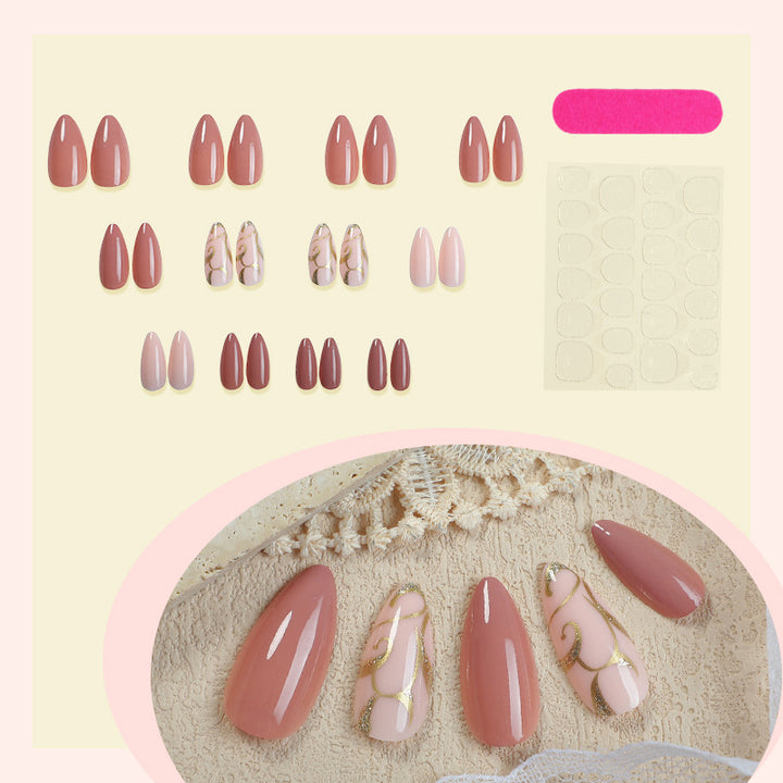 Elegant Press-On Nail Art Set with Floral and Glossy Accents Bowlift