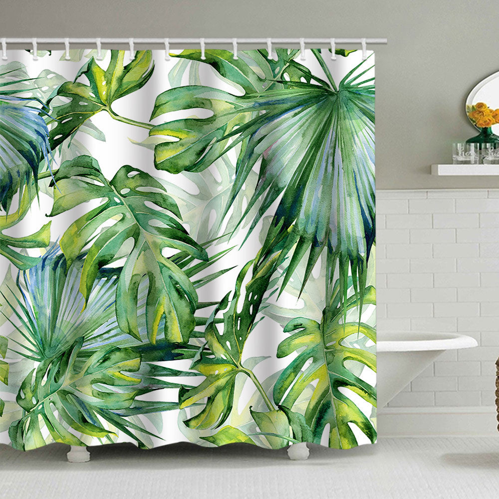 Tropical Leaf Print Shower Curtain Bowlift