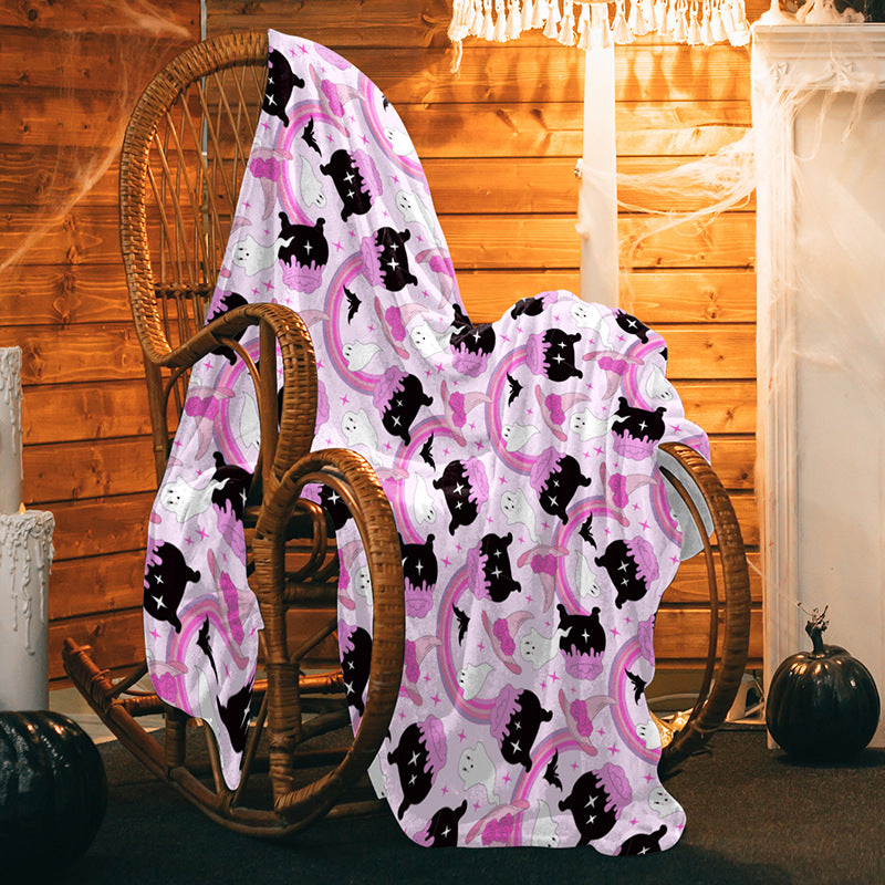 Cuddly blanket with playful motifs of cats and rainbows Bowlift