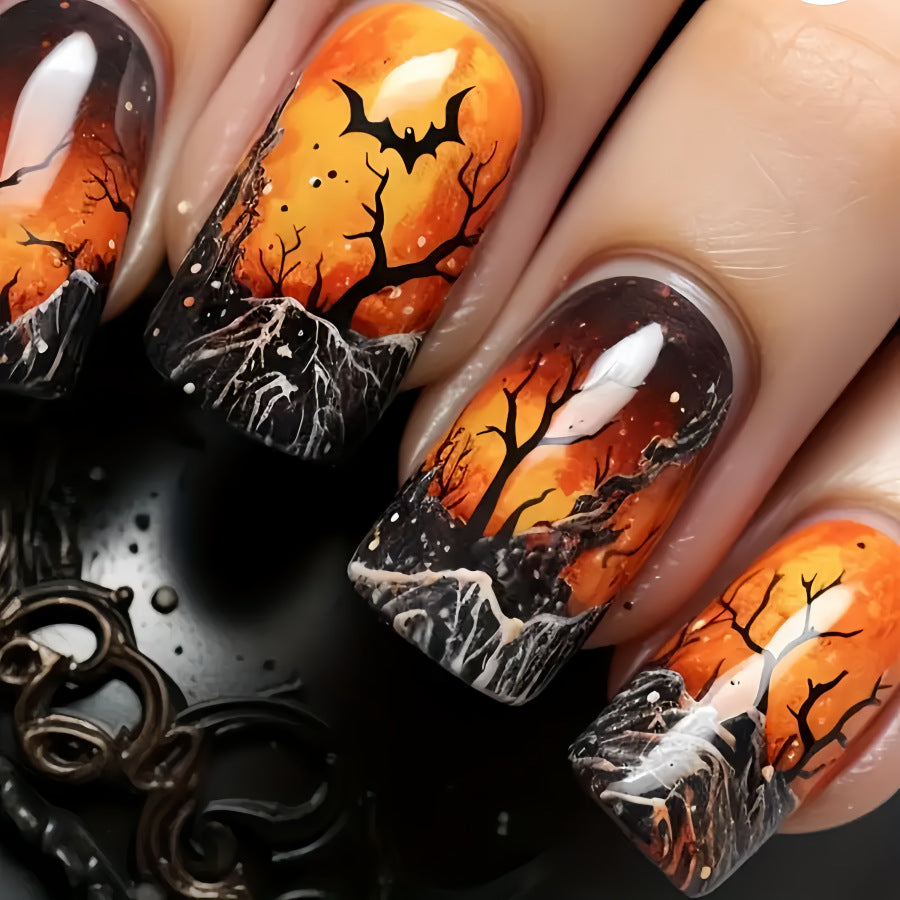 Artistic Halloween-Themed Press-On Nail Set Bowlift