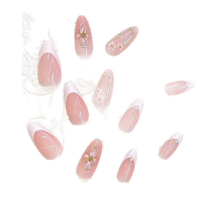 Elegant Press-On Nail Art Set with Floral Accents Bowlift