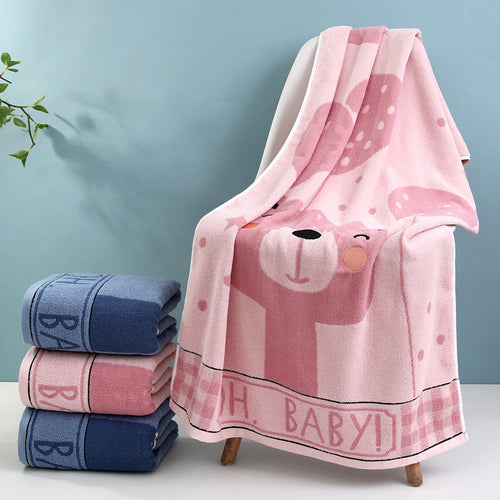 Cozy Terry Bath Towel With Cute Bear Motif Bowlift