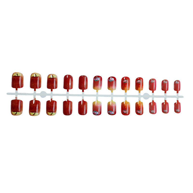 Artistic Press-On Nail Set with Unique Apple Designs Bowlift