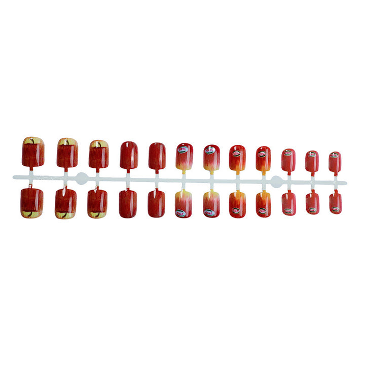 Artistic Press-On Nail Set with Unique Apple Designs Bowlift