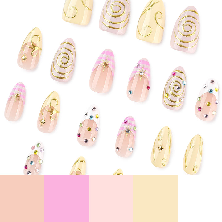 Artful Nail Art with Glitter and Spiral Design Bowlift