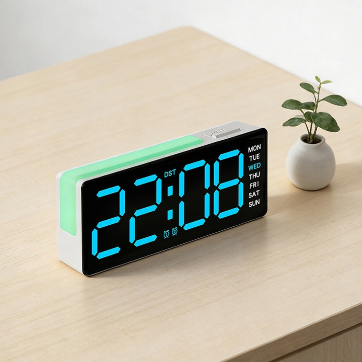 Digital LED Alarm Clock with Integrated Temperature and Day of Week Display Bowlift